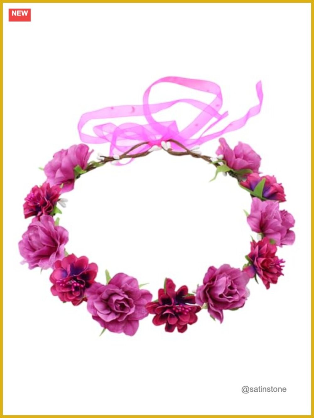 Handmade Floral Headband Flower Crown with Adjustable Ribbon Bridal